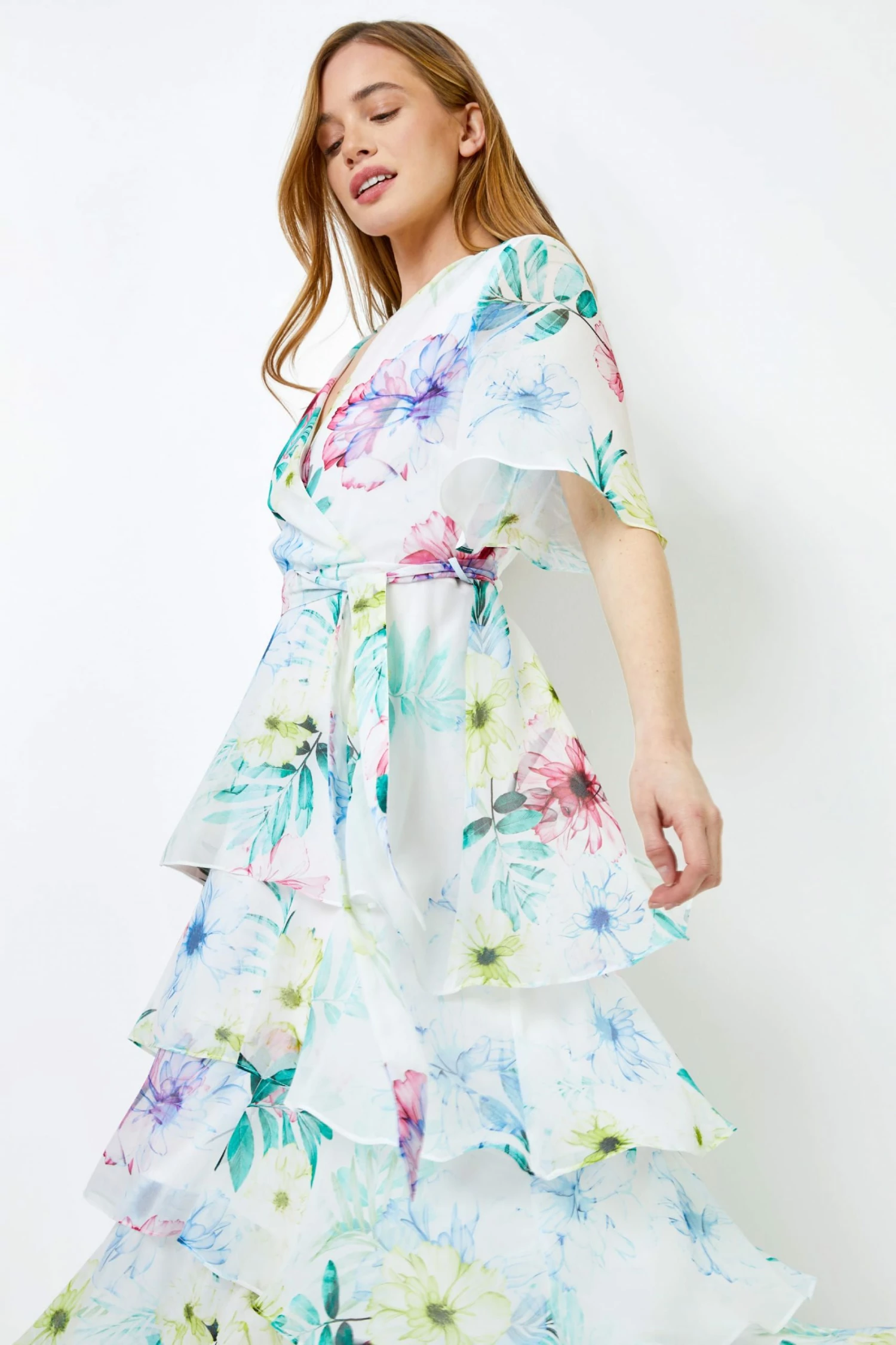 Roman White Petite Floral Print Tiered Dress 6 Roman White Petite Floral Print Tiered Dress - Image 4