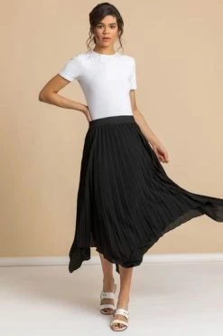 Roman Black Pleated Hanky Hem Midi Skirt -Roman Sales Shop unnamed file 10861