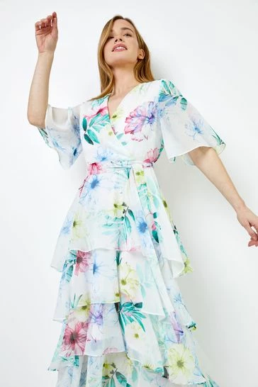 Roman White Petite Floral Print Tiered Dress 7 Roman White Petite Floral Print Tiered Dress - Image 5