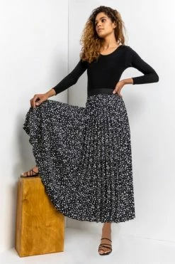 Roman Black Abstract Spot Pleated Maxi Skirt -Roman Sales Shop unnamed file 10870