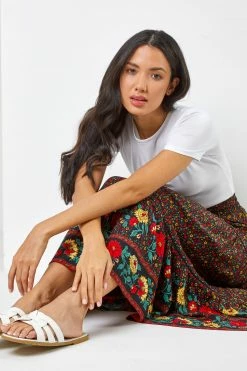 Roman Black Tiered Floral Print Maxi Skirt 12 Roman Black Tiered Floral Print Maxi Skirt -Roman Sales Shop unnamed file 10884