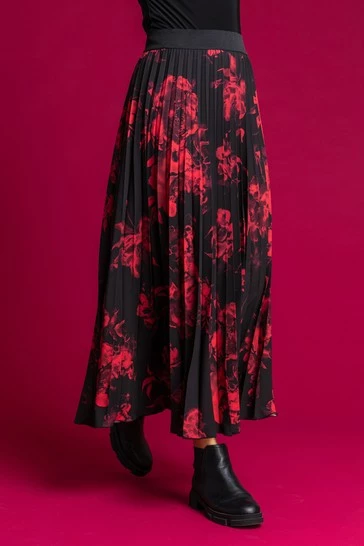 Roman Red Floral Print Pleated Maxi Skirt 7 Roman Red Floral Print Pleated Maxi Skirt - Image 5
