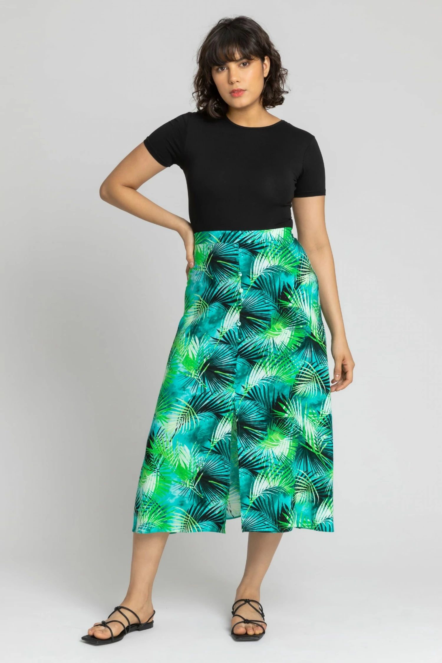 Roman Green Tropical Leaf Button Detail Midi Skirt 5 Roman Green Tropical Leaf Button Detail Midi Skirt - Image 3