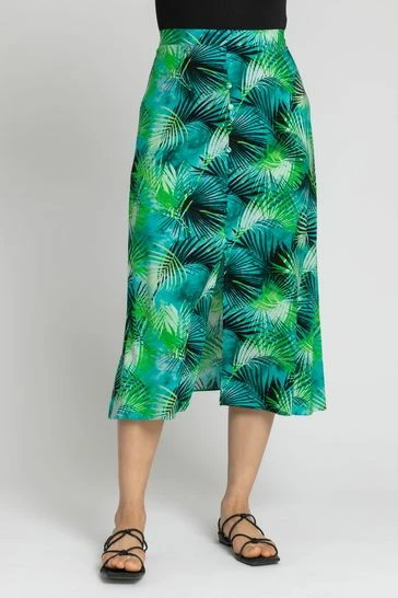 Roman Green Tropical Leaf Button Detail Midi Skirt 7 Roman Green Tropical Leaf Button Detail Midi Skirt - Image 5