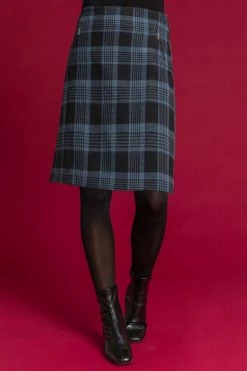 Roman Blue Check Print Zip Pocket Skirt