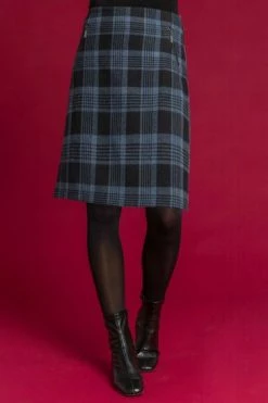 Roman Blue Check Print Zip Pocket Skirt 9 Roman Blue Check Print Zip Pocket Skirt -Roman Sales Shop unnamed file 10899