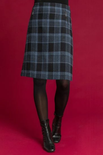 Roman Blue Check Print Zip Pocket Skirt 6 Roman Blue Check Print Zip Pocket Skirt - Image 4