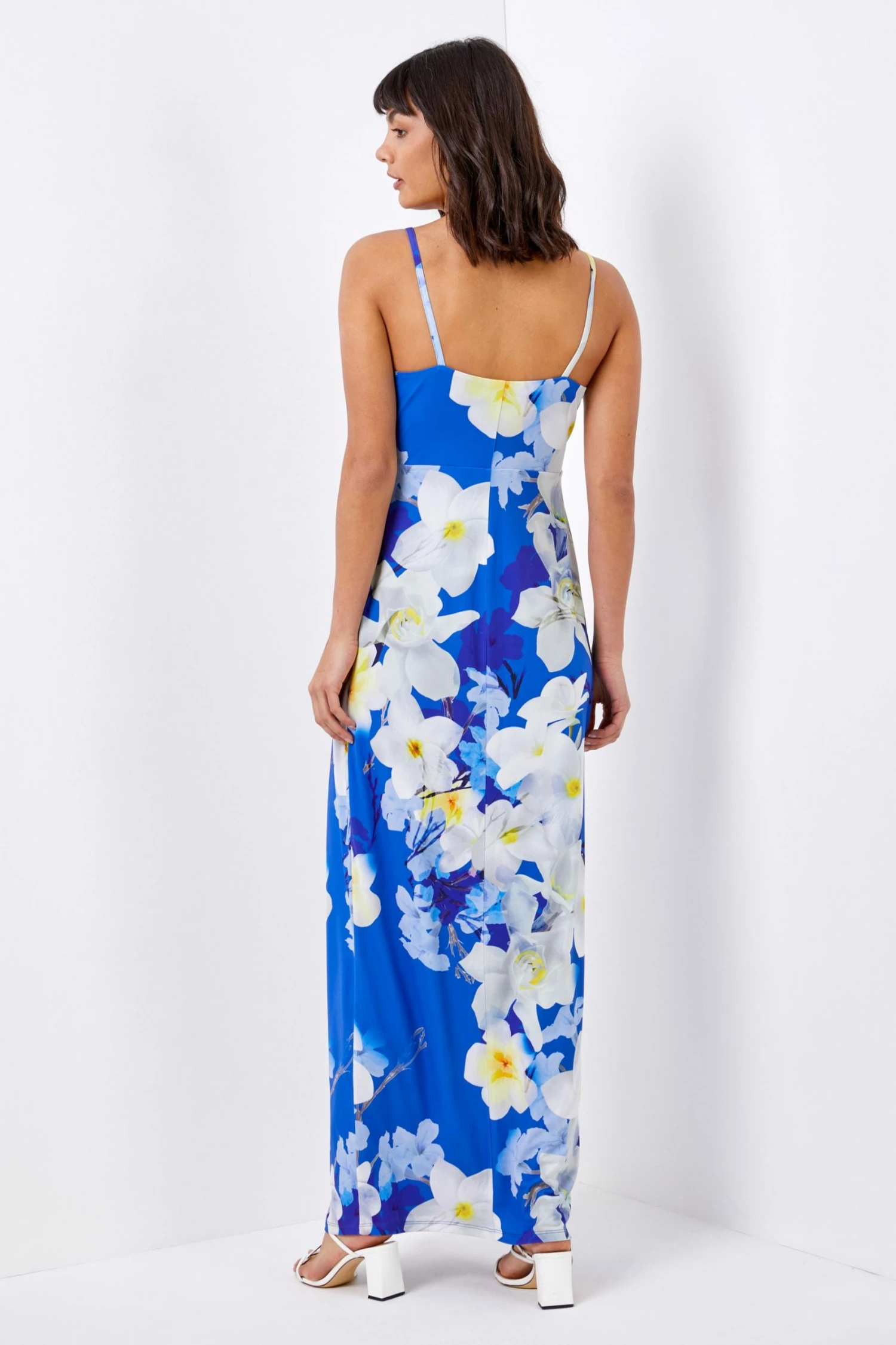Roman Blue Floral Print Twist Front Maxi Dress 5 Roman Blue Floral Print Twist Front Maxi Dress - Image 3