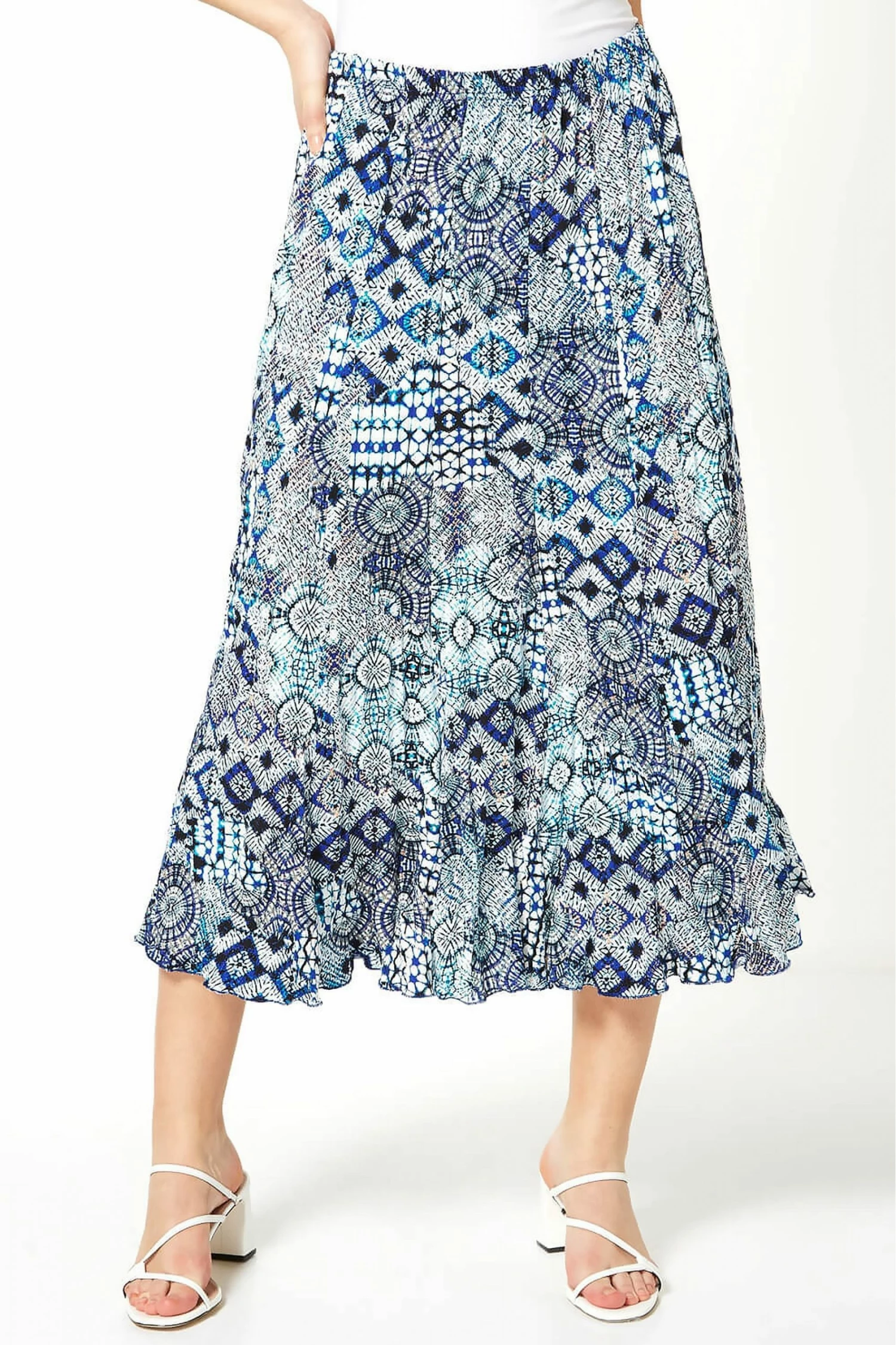 Roman Blue Crinkle Geometric Print Midi Skirt 3 Roman Blue Crinkle Geometric Print Midi Skirt
