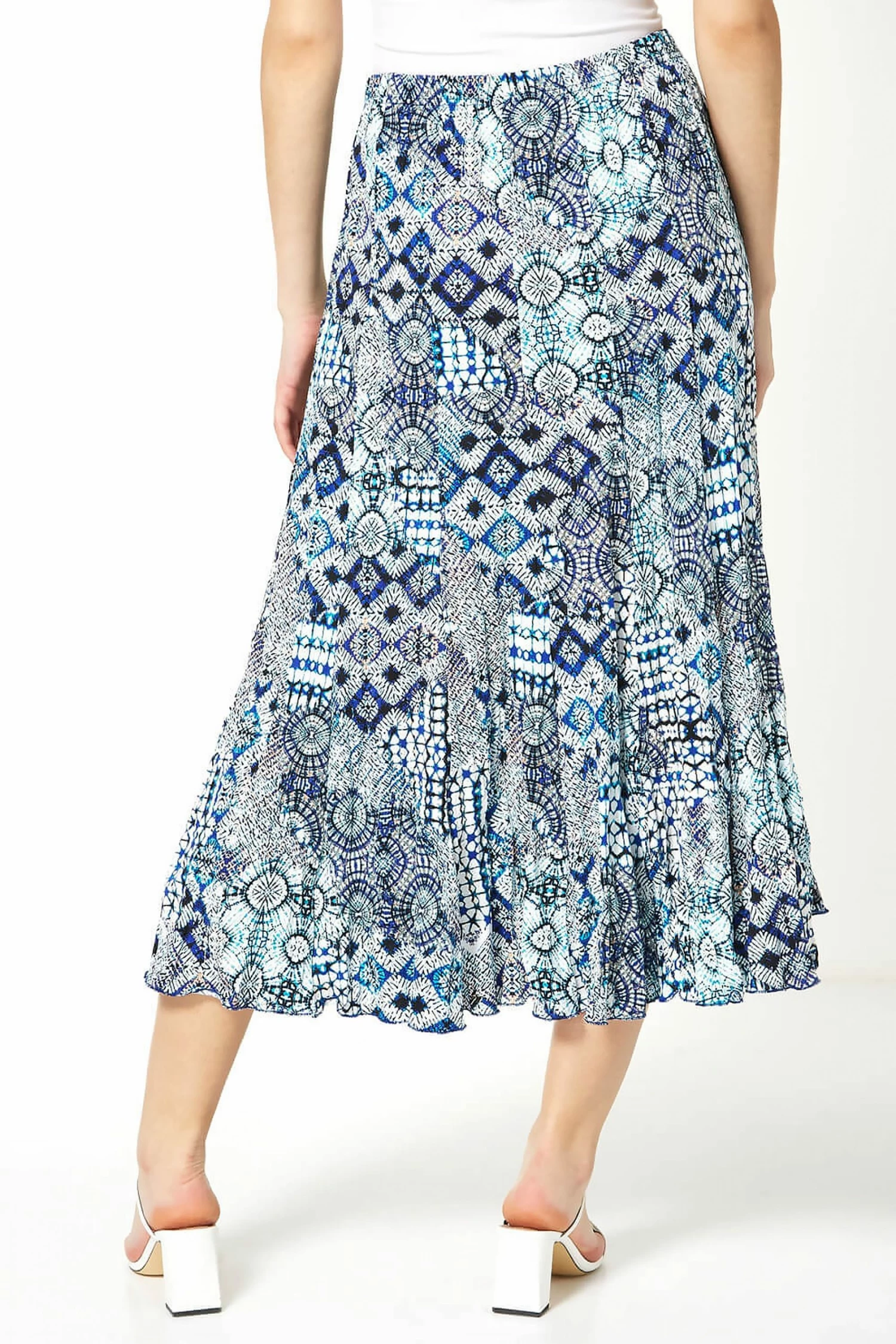 Roman Blue Crinkle Geometric Print Midi Skirt 4 Roman Blue Crinkle Geometric Print Midi Skirt - Image 2