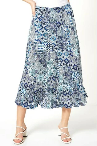 Roman Blue Crinkle Geometric Print Midi Skirt 7 Roman Blue Crinkle Geometric Print Midi Skirt - Image 5