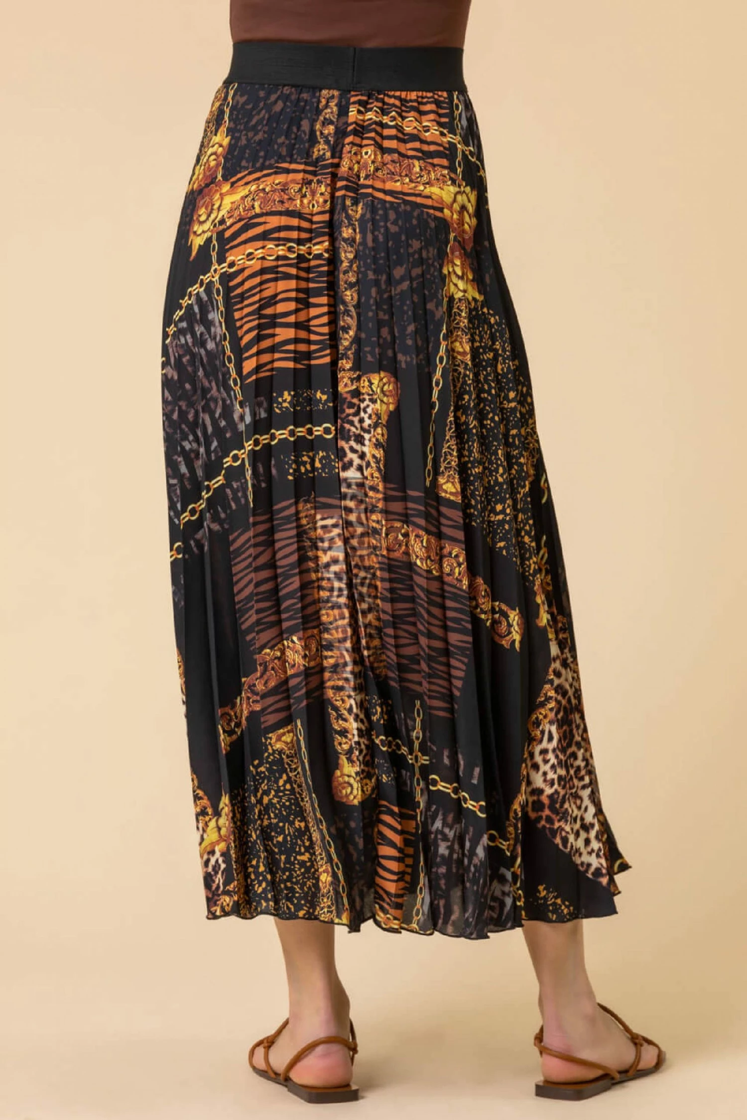 Roman Brown Animal Chain Print Pleated Skirt 4 Roman Brown Animal Chain Print Pleated Skirt - Image 2