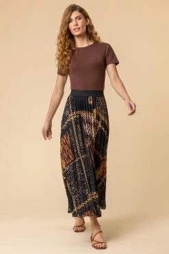 Roman Brown Animal Chain Print Pleated Skirt 9 Roman Brown Animal Chain Print Pleated Skirt -Roman Sales Shop unnamed file 10907