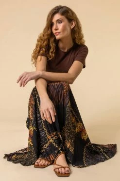 Roman Brown Animal Chain Print Pleated Skirt 10 Roman Brown Animal Chain Print Pleated Skirt -Roman Sales Shop unnamed file 10908
