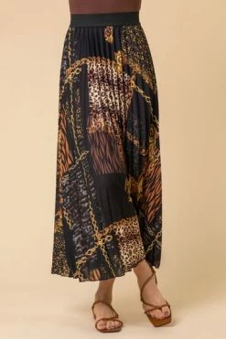 Roman Brown Animal Chain Print Pleated Skirt 11 Roman Brown Animal Chain Print Pleated Skirt -Roman Sales Shop unnamed file 10909