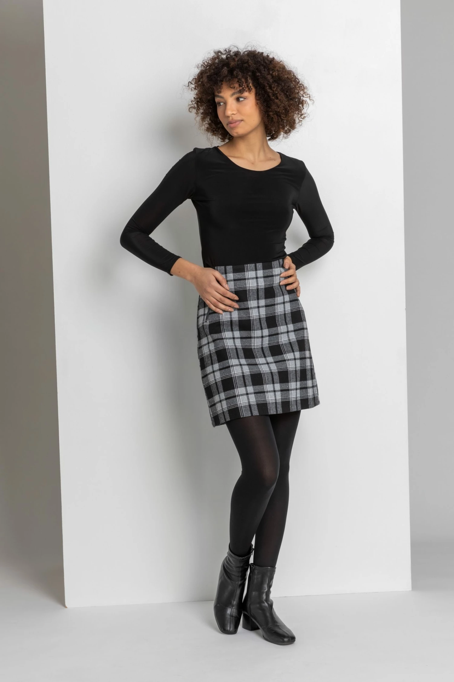 Roman Grey Check Print Zip Pocket Skirt 5 Roman Grey Check Print Zip Pocket Skirt - Image 3