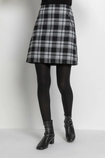 Roman Grey Check Print Zip Pocket Skirt 6 Roman Grey Check Print Zip Pocket Skirt - Image 4