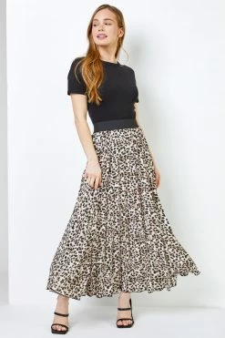Roman Brown Petite Animal Print Pleated Midi Skirt 9 Roman Brown Petite Animal Print Pleated Midi Skirt -Roman Sales Shop unnamed file 10916