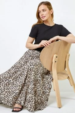Roman Brown Petite Animal Print Pleated Midi Skirt 10 Roman Brown Petite Animal Print Pleated Midi Skirt -Roman Sales Shop unnamed file 10917