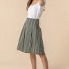 Roman Green Stripe Print Button A-Line Skirt 1 Roman Green Stripe Print Button A-Line Skirt -Roman Sales Shop unnamed file 10919