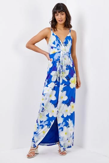 Roman Blue Floral Print Twist Front Maxi Dress 7 Roman Blue Floral Print Twist Front Maxi Dress - Image 5