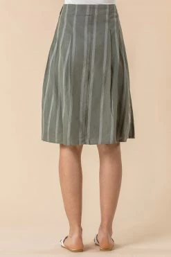 Roman Green Stripe Print Button A-Line Skirt 9 Roman Green Stripe Print Button A-Line Skirt -Roman Sales Shop unnamed file 10921