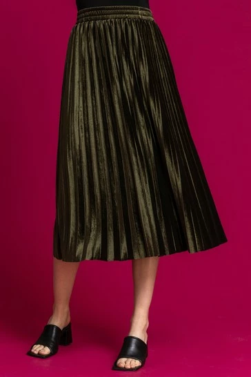 Roman Green Velour Pleated Midi Skirt 8 Roman Green Velour Pleated Midi Skirt - Image 6
