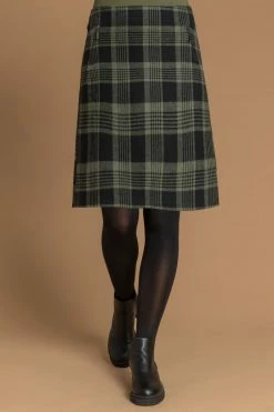 Roman Green Check Print Zip Pocket Skirt