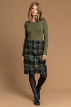 Roman Green Check Print Zip Pocket Skirt -Roman Sales Shop unnamed file 10932