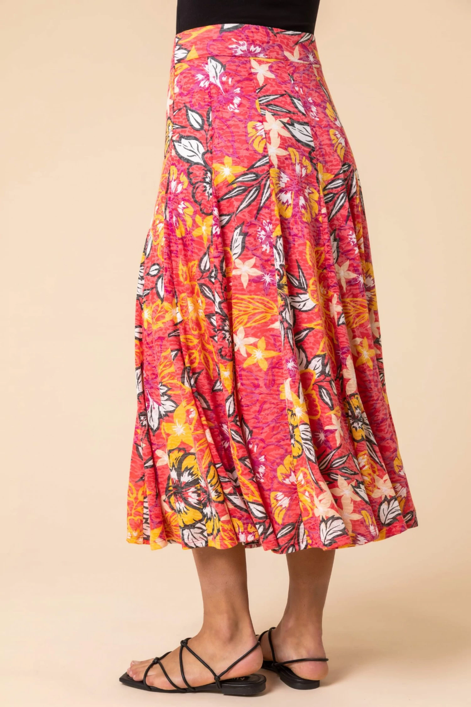 Roman Pink Tropical Floral Burnout Midi Skirt 4 Roman Pink Tropical Floral Burnout Midi Skirt - Image 2