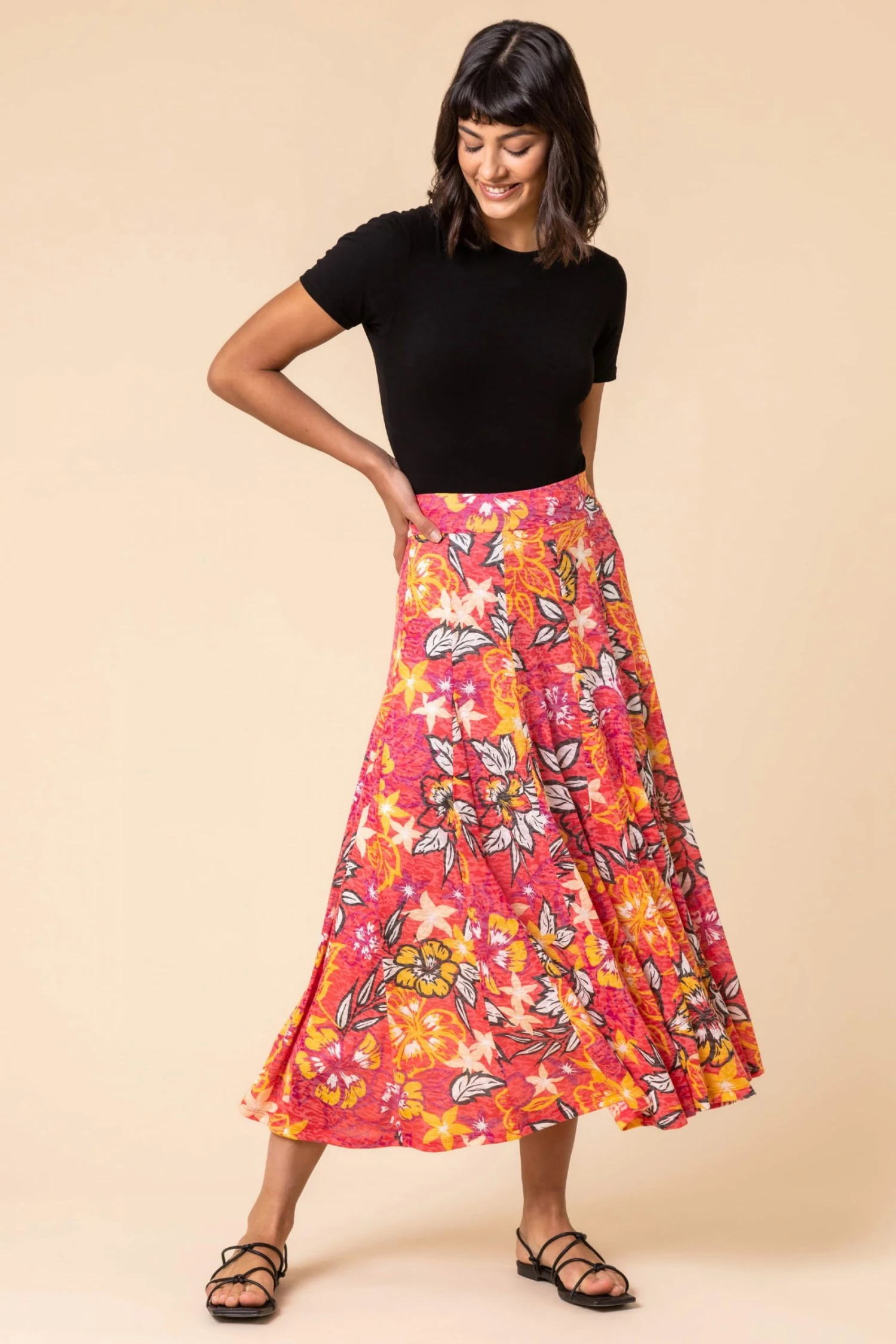 Roman Pink Tropical Floral Burnout Midi Skirt 5 Roman Pink Tropical Floral Burnout Midi Skirt - Image 3