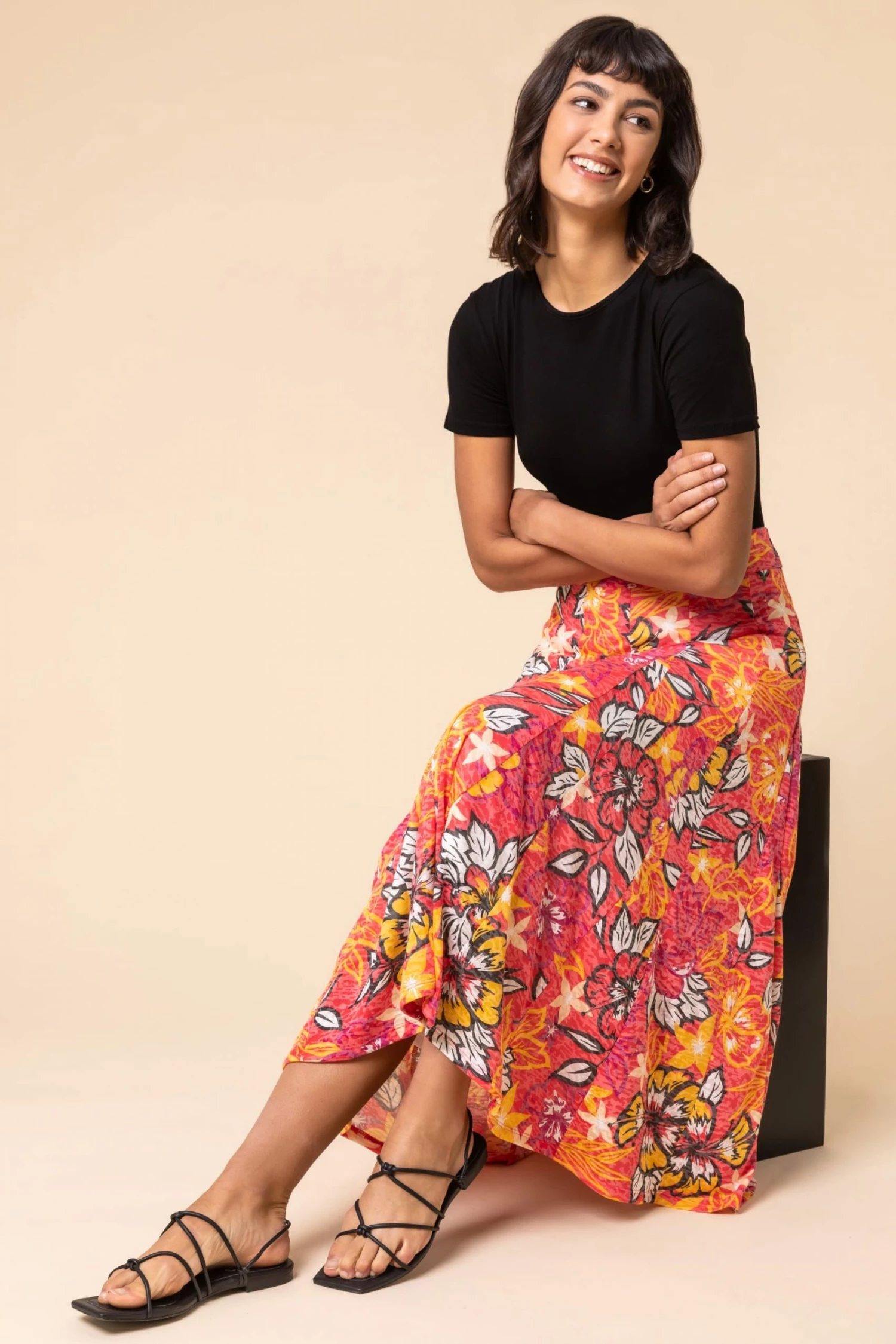 Roman Pink Tropical Floral Burnout Midi Skirt 6 Roman Pink Tropical Floral Burnout Midi Skirt - Image 4