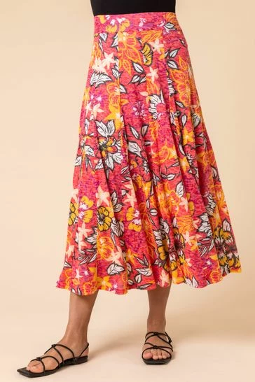 Roman Pink Tropical Floral Burnout Midi Skirt 7 Roman Pink Tropical Floral Burnout Midi Skirt - Image 5