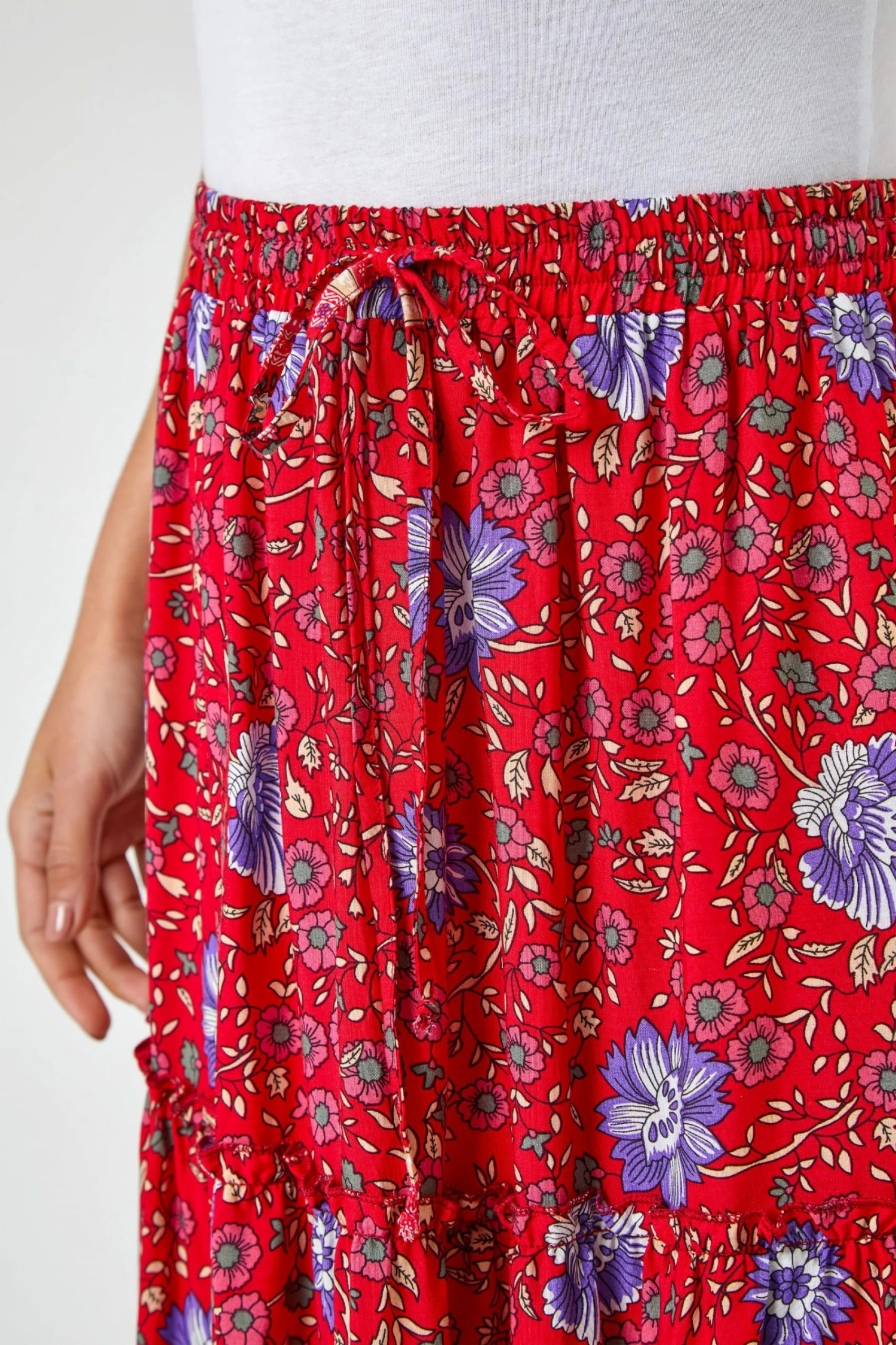 Roman Red Boho Floral Print Tiered Maxi Skirt 6 Roman Red Boho Floral Print Tiered Maxi Skirt - Image 4