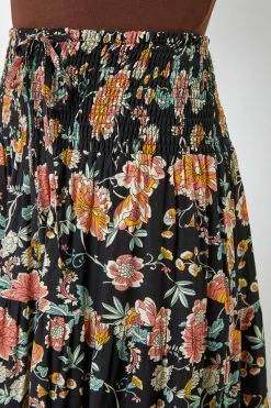 Roman Black Boho Floral Print Shirred Waist Maxi Skirt 10 Roman Black Boho Floral Print Shirred Waist Maxi Skirt -Roman Sales Shop unnamed file 10947