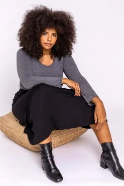 Roman Black Curve Jersey Stretch Midi Skirt