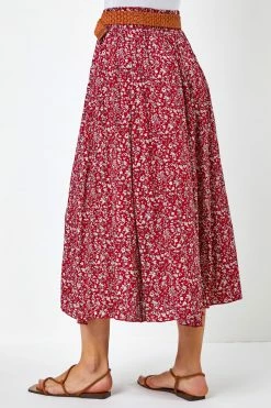 Roman Red Ditsy Floral Belted Midi Skirt -Roman Sales Shop unnamed file 10955