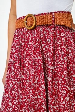 Roman Red Ditsy Floral Belted Midi Skirt -Roman Sales Shop unnamed file 10956