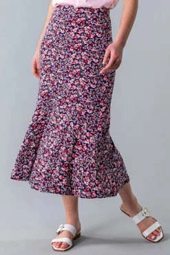 Roman Multi Ditsy Floral Flute Hem Skirt
