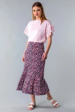 Roman Multi Ditsy Floral Flute Hem Skirt -Roman Sales Shop unnamed file 10966