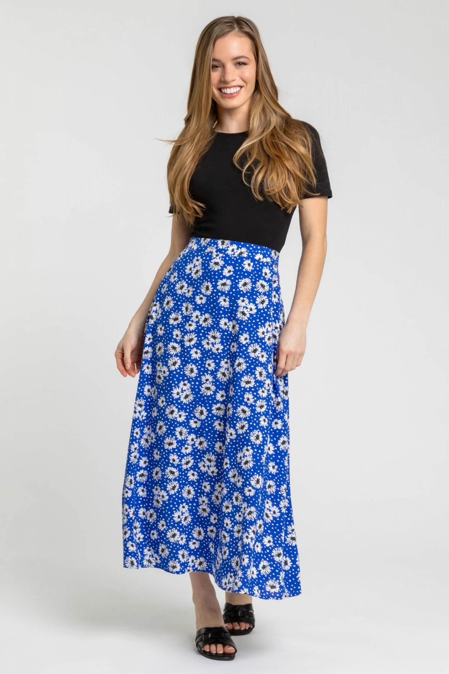 Roman Blue Petite Floral Print A-Line Skirt 5 Roman Blue Petite Floral Print A-Line Skirt - Image 3