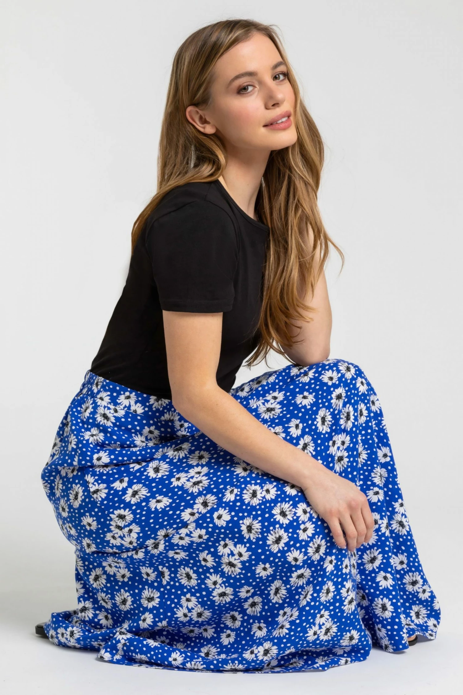 Roman Blue Petite Floral Print A-Line Skirt 6 Roman Blue Petite Floral Print A-Line Skirt - Image 4