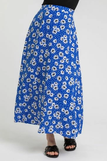 Roman Blue Petite Floral Print A-Line Skirt 7 Roman Blue Petite Floral Print A-Line Skirt - Image 5