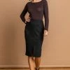 Roman Black Suedette Stretch Pencil Skirt