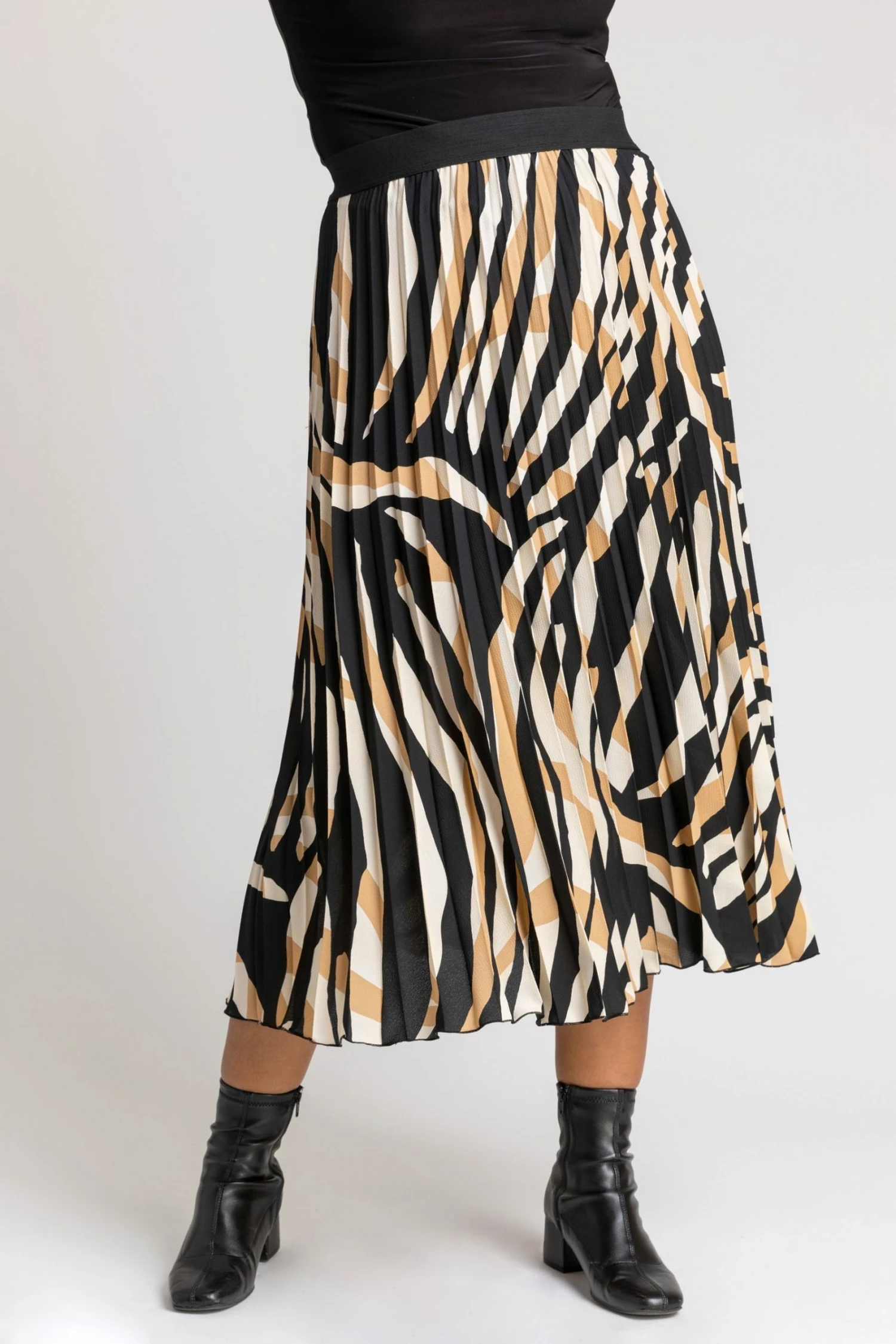 Roman Brown Curve Animal Print Pleated Midi Skirt 4 Roman Brown Curve Animal Print Pleated Midi Skirt - Image 2