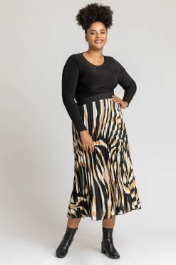 Roman Brown Curve Animal Print Pleated Midi Skirt 10 Roman Brown Curve Animal Print Pleated Midi Skirt -Roman Sales Shop unnamed file 10999