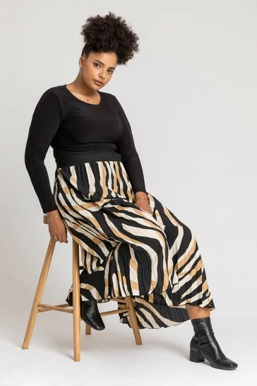Roman Brown Curve Animal Print Pleated Midi Skirt 7 Roman Brown Curve Animal Print Pleated Midi Skirt - Image 5
