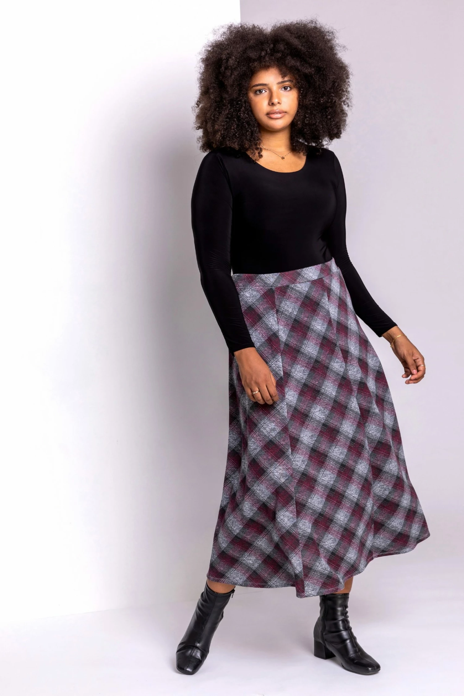 Roman Red Curve Check Print Midi Skirt 4 Roman Red Curve Check Print Midi Skirt - Image 2