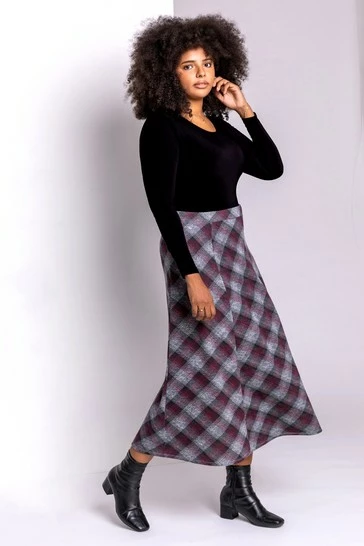 Roman Red Curve Check Print Midi Skirt 6 Roman Red Curve Check Print Midi Skirt - Image 4