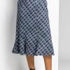 Roman Blue Curve Check Print Fluted Skirt